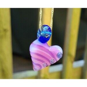 Handmade Glass Heart Medallion Pendant on a silver chain